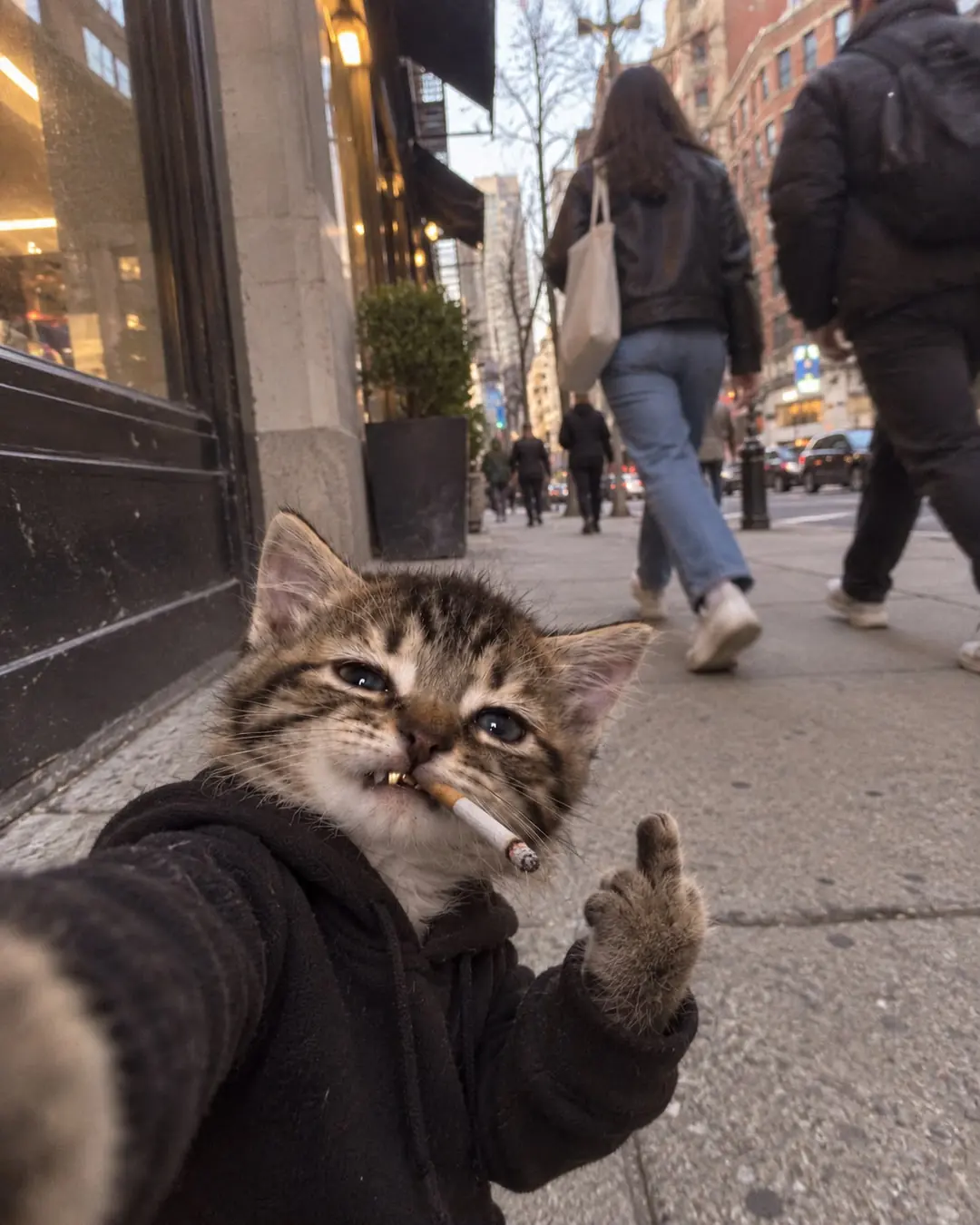 Tommie taking a street selfie with a cigarette